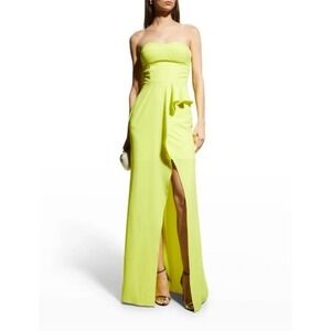 Dress the Population Neon Yellow Strapless‎ Gown Front Slit Formal Prom Size M